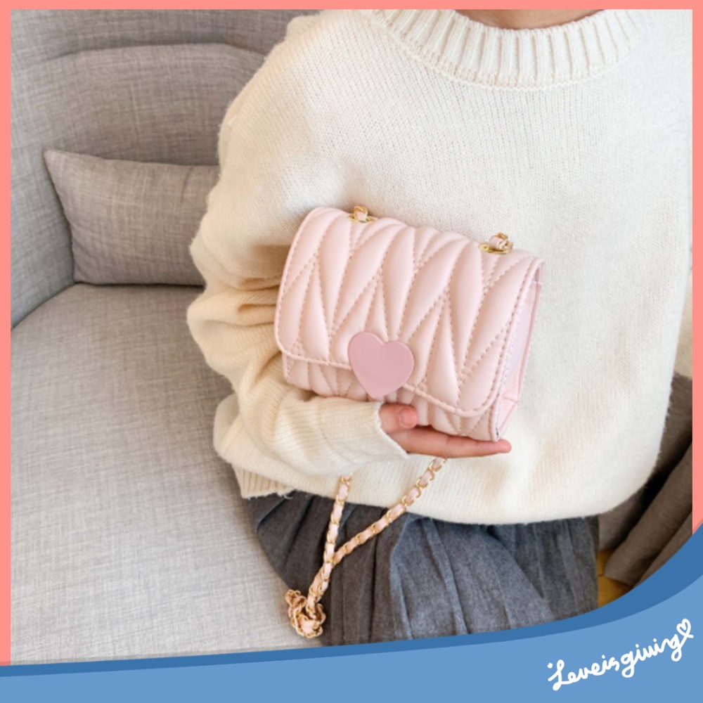 tas selempang anak anak lucu kecil kulit PU qualibagus love J6A0 estetik umur 12 tahun mini tempat h