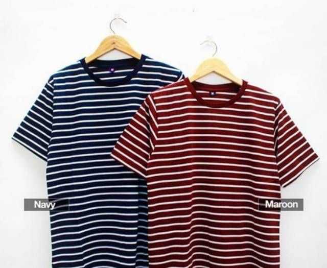 Kaos Stripe Medium Maroon Cotton Premium 30s