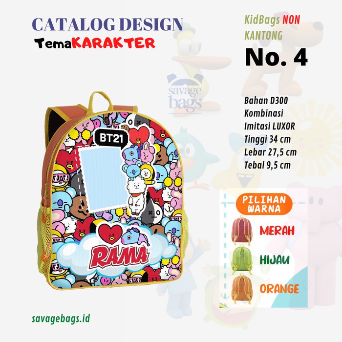 

Tas Custom Anak Foto+Nama Non Kantong - Tema BT21 - 1 HARI JADI