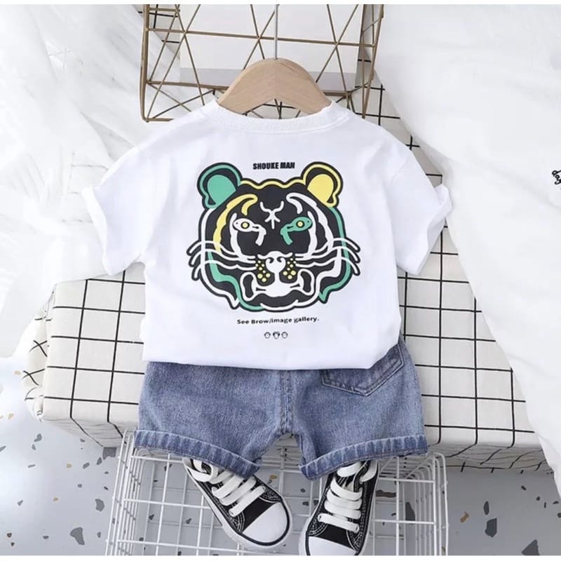 SETELAN KAOS DAN JEANS PENDEK ANAK 1-5 TAHUN/SETELAN KENZ DENIM ANAK 1-5 TAHUN /OUTFID ANAK KEKINIA