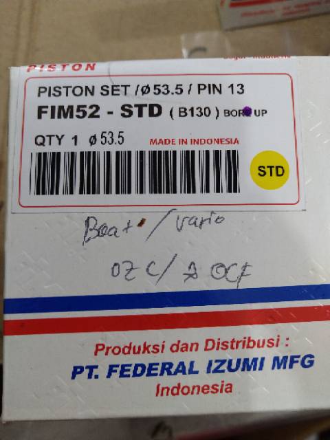 Piston seher kit set xb beat vario 110 beat fi fim 52 53,5 54  54,5 55 pin 13-1