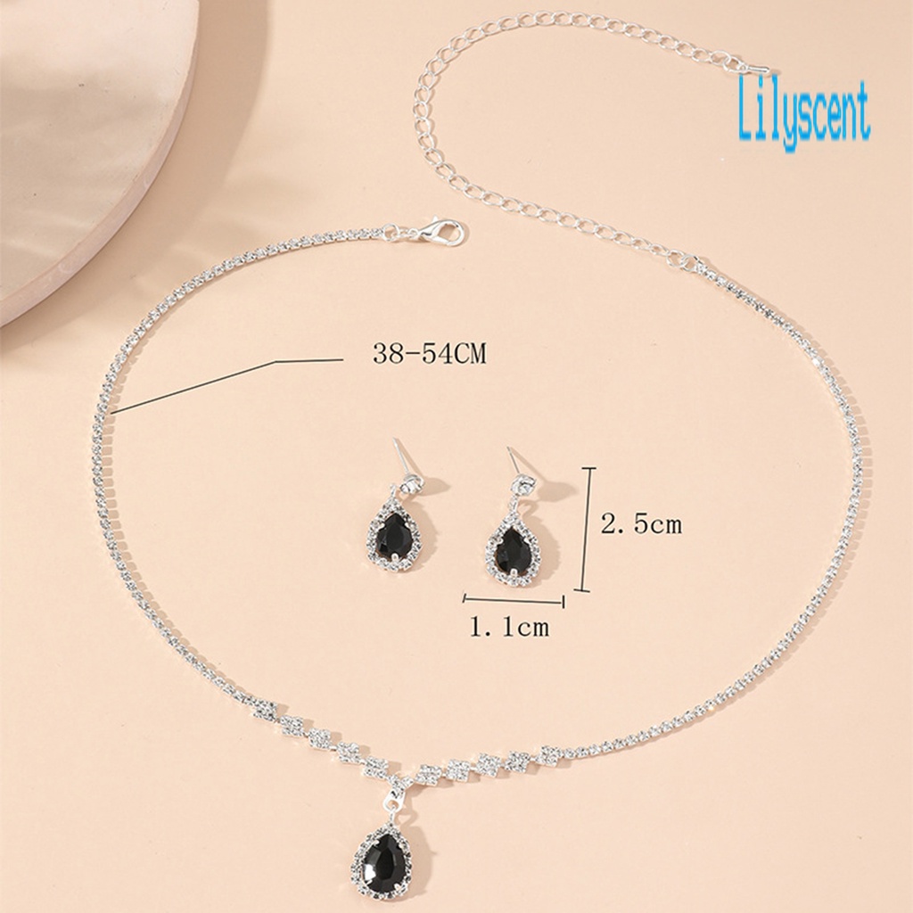 Set Perhiasan Kalung Anting Kristal Berlian Imitasi Bentuk Tetesan Air Warna Kontras Untuk Wanita