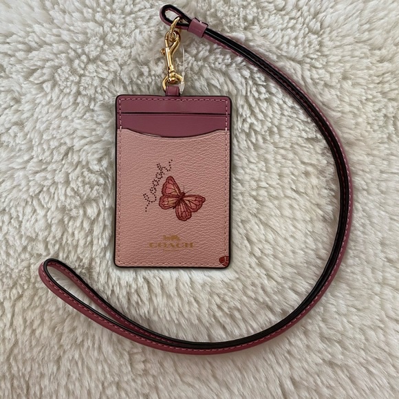 

Coach Id Lanyard With Butterfly Print Blossom Pink Multi