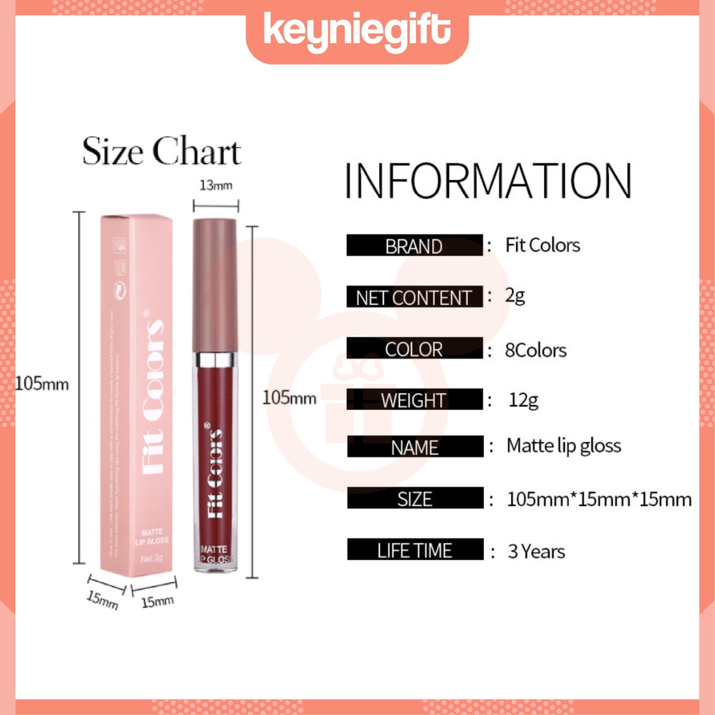 Fit Colors Matte Color Lipstick Lip Glaze Lip Gloss Tahan Lama Lipstik Fitcolors FC009