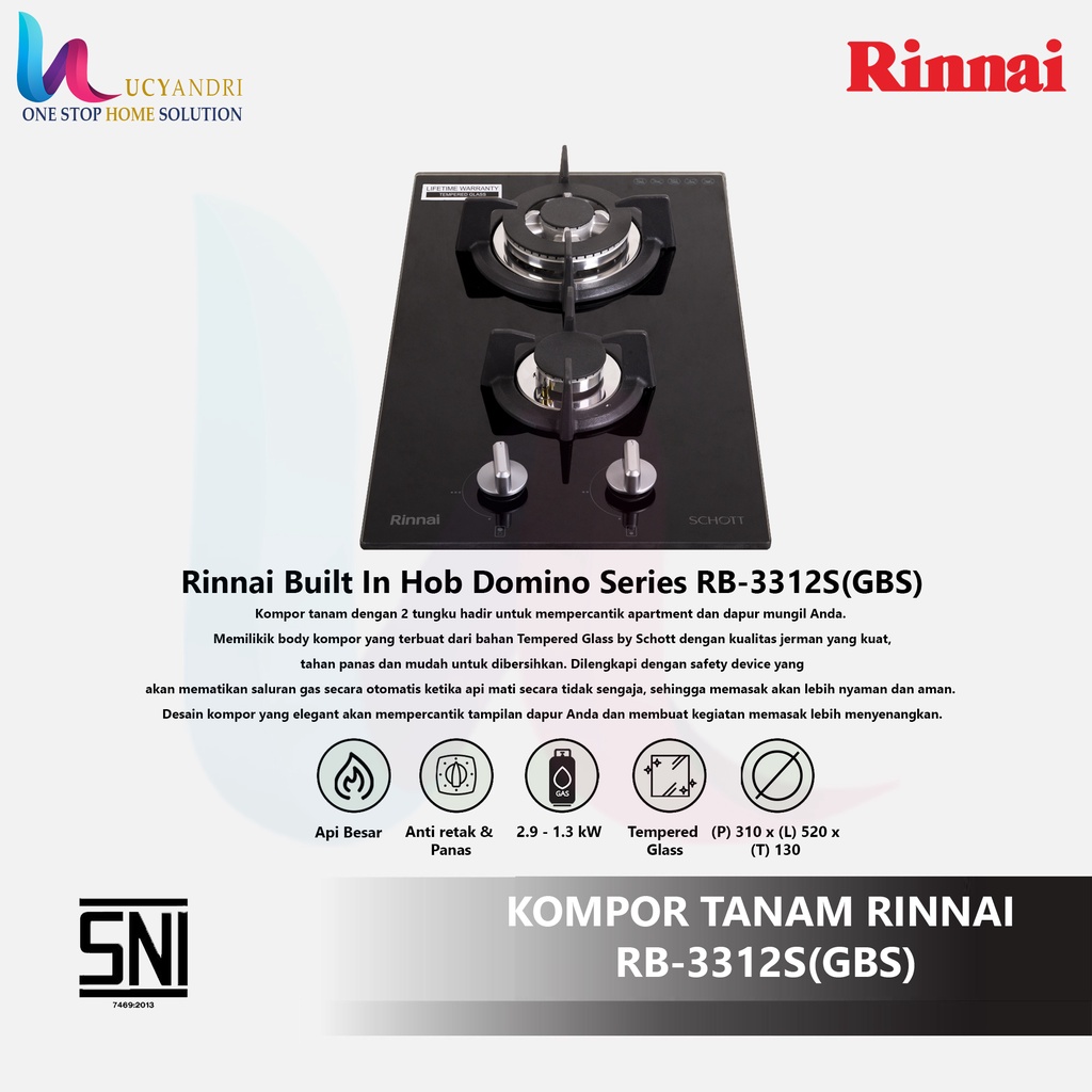 Kompor Tanam RINNAI RB-3312S(GBS) /RB 3312 SGBS /RB 3312 SGBS ORIGINAL