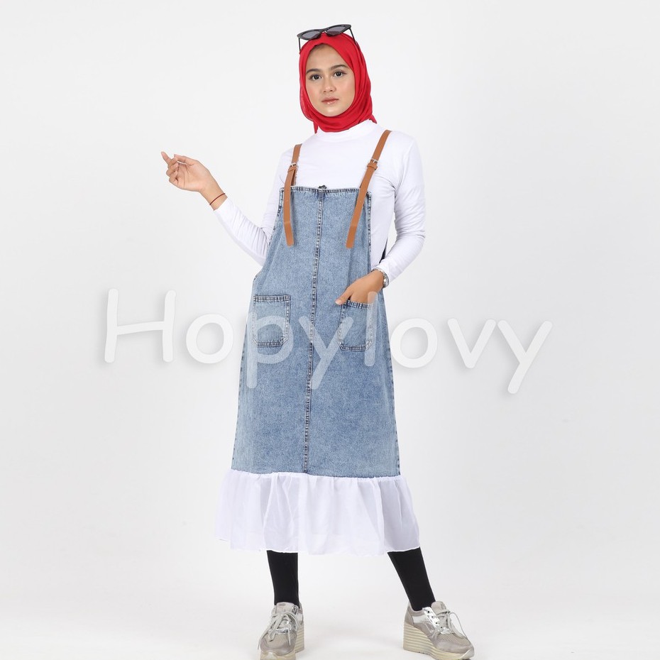 HOPYLOVY - Overall Jeans Wanita Snow Acid Kombinasi Sifon Mytha