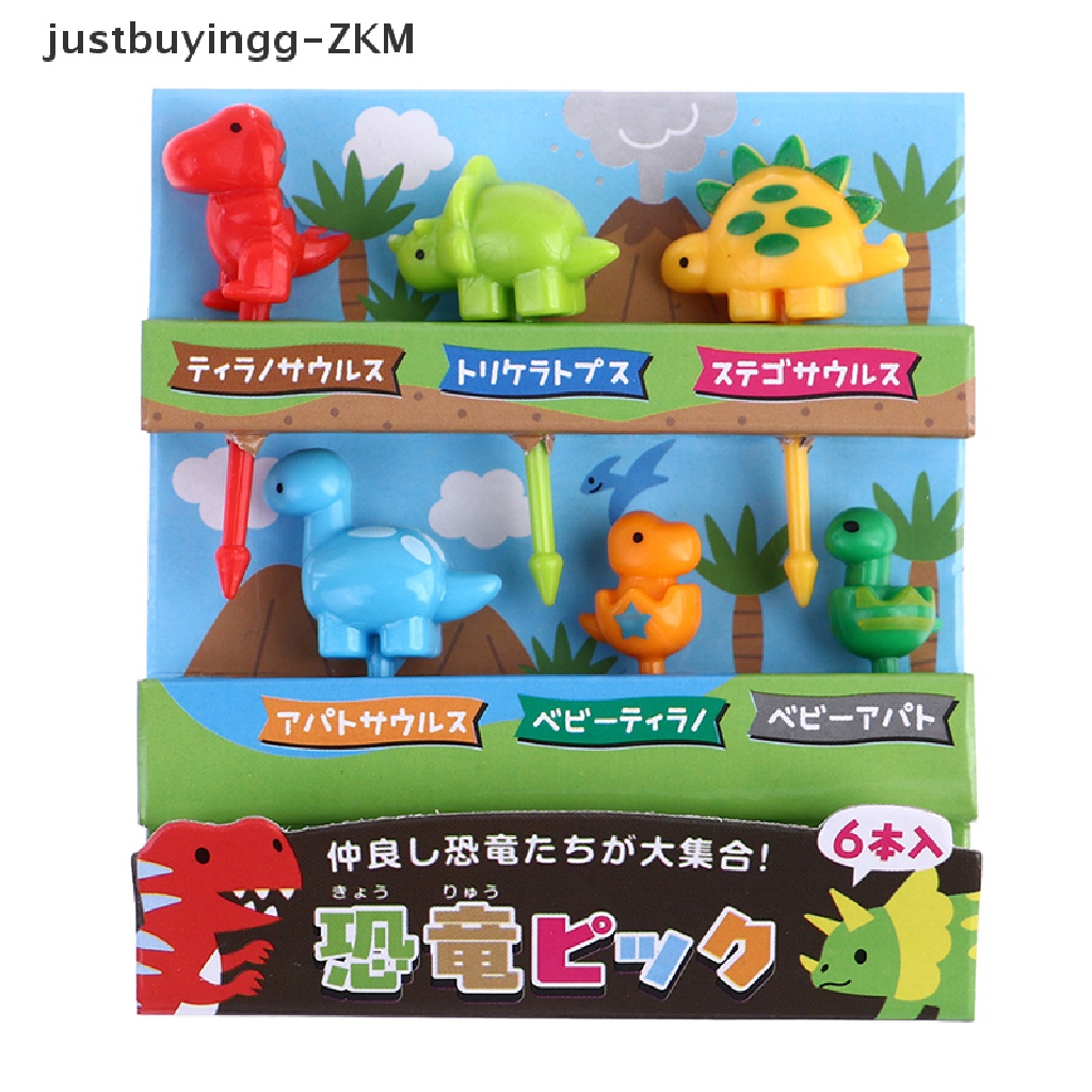 [justbuyingg] 6pcs/set dinosaur Mini Animal Cartoon Food Picks Children Snack Fruit Fork [zkm]