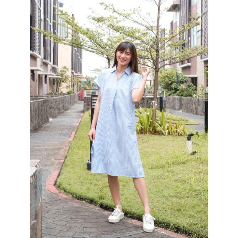 Toply shop   DRES CASUAL DRESS WANITA KADEK SIMPLE STRIPE PLAID V MIDI