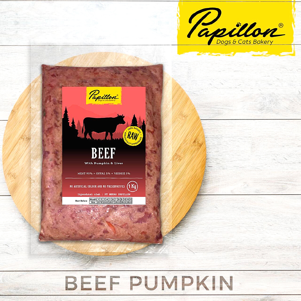 

PAPILLON Makanan Anjing RAW Beef Pumpkin Liver 1kg