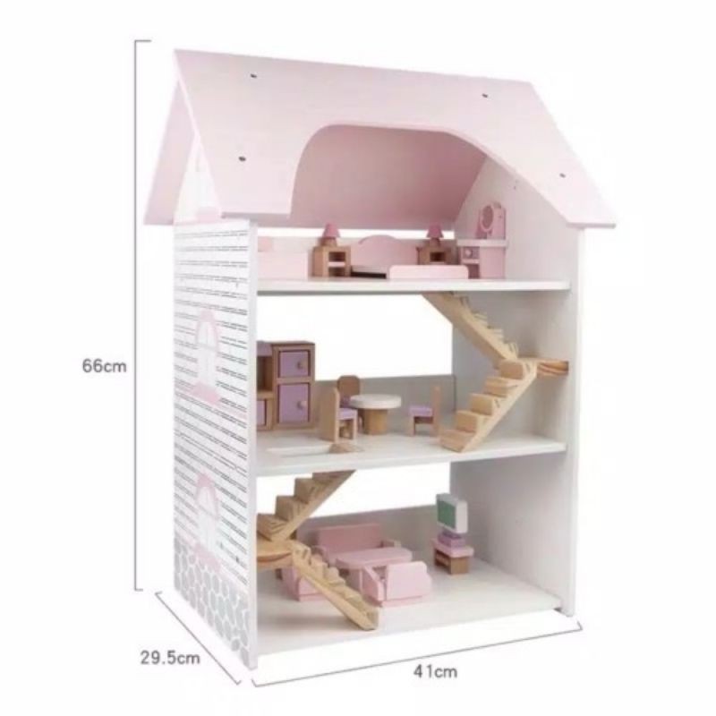 wooden dolls house three story doll room rumah rumahan boneka mainan kayu jumbo anak pretend toys