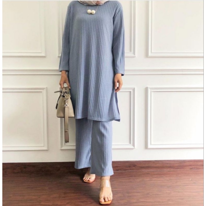 rumi set blue by fixpose #oneset#bajuwanita#tunik#setelan