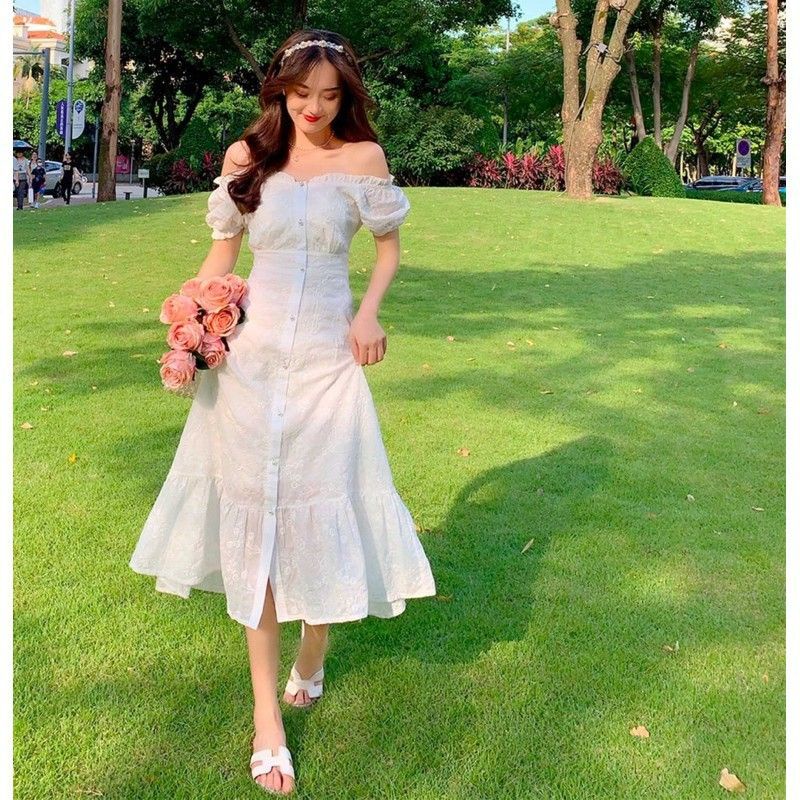 TC0377 ZANNA Import Casual Dress Korea Vintage Wanita Dress prewedding Dress Putih Sabrina Dress Whi