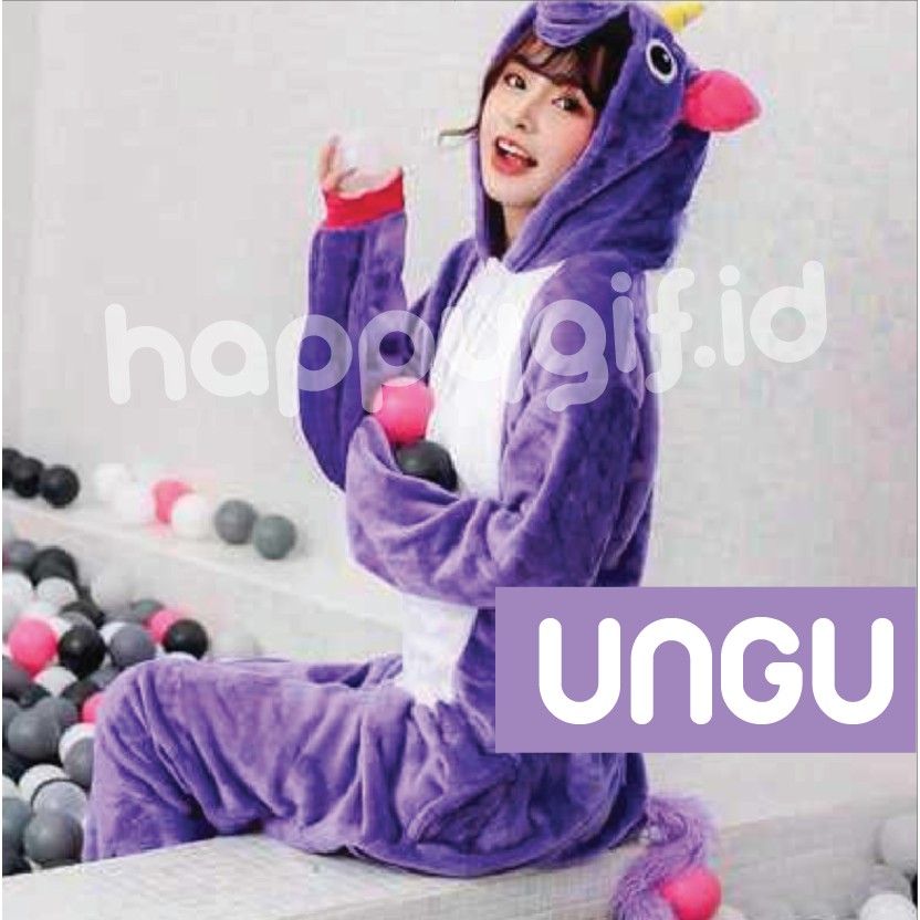 BAJU KOSTUM ONESIE KIGURUMI PIYAMA UNICORN DEWASA-UNGU