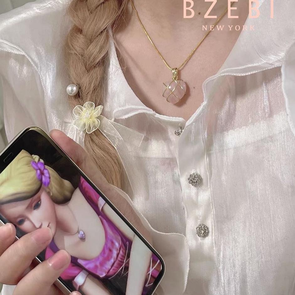 Terbaru Bzebi Kalung Rantai Barbie Diamond Castle Gold 18k Liontin Batu Opal Kuarsa Rose Handmade Ad
