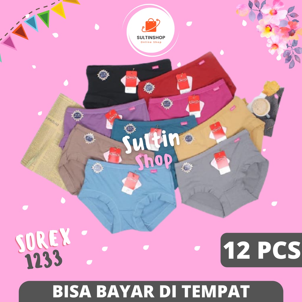 12 Pcs Celana Dalam Wanita Merk Sorek / CD Sorex 1233 Ukuran M L XL XXL / Celana Dalem Perempuan Dew