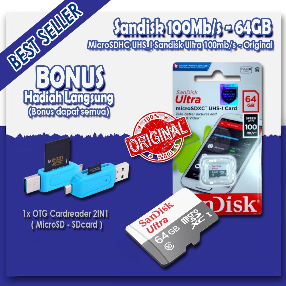 ORIginal SanDisk Ultra Micro SDXC 64GB 100MB/S - Class 10 - GARANSI RESMI