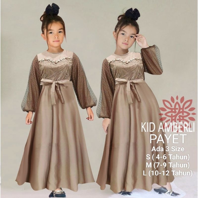 COD☑️PAKAIAN GAMIS ANAK TERBARU/MAXI AMBERLI KIDS/MATT MOSCREPE MIX BROKAT DAN TILLE DOT/3 UKURAN S-M-L/PAKAIAN MUSLIM ANAK/GOOD QUALITY