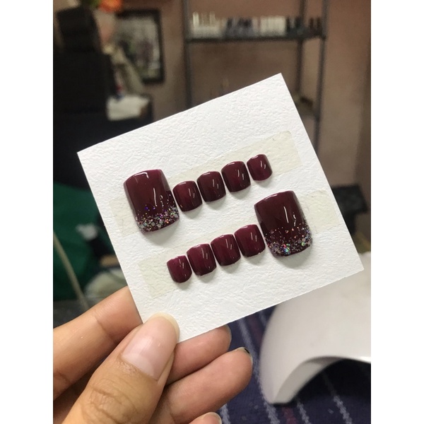 kuku palsu gel kaki MAROON