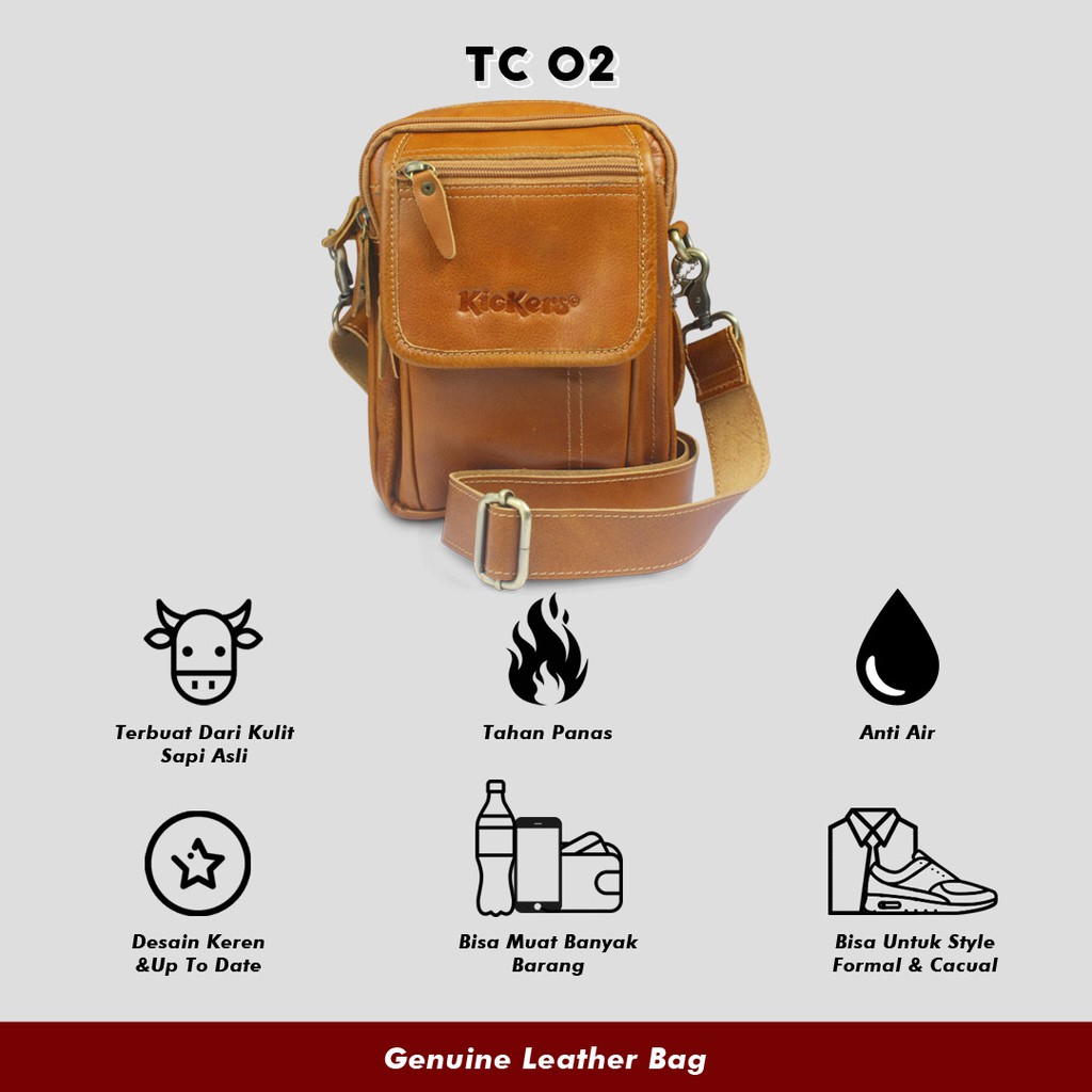 TAS SELEMPANG KULIT 5 SLOT SLINGBAG PRIA JAHITAN RAPI EMBOSS ELEGANT BAHAN KULIT SAPI PREMIUM TC02