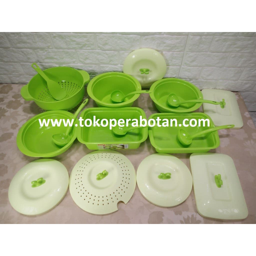 EXCLUSIVE  Asvita Emerald Family Set 6pcs / Alat Saji Asvita Emerald / Prasmanan - Hijau muda
