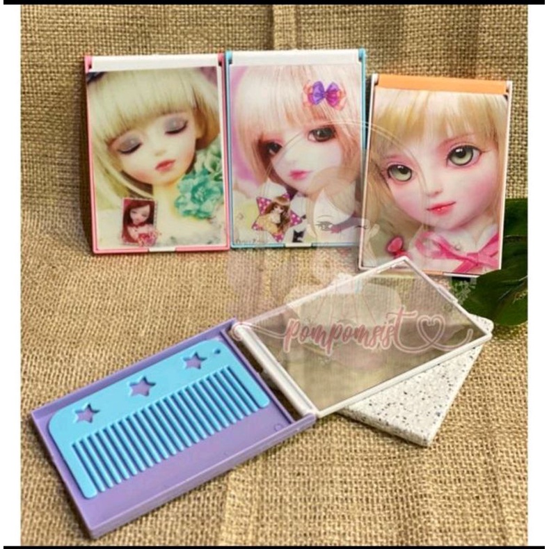 Cermin Sisir Portable Korean style isi 2 Pcs (Cermin + Sisir) Import Best Seller