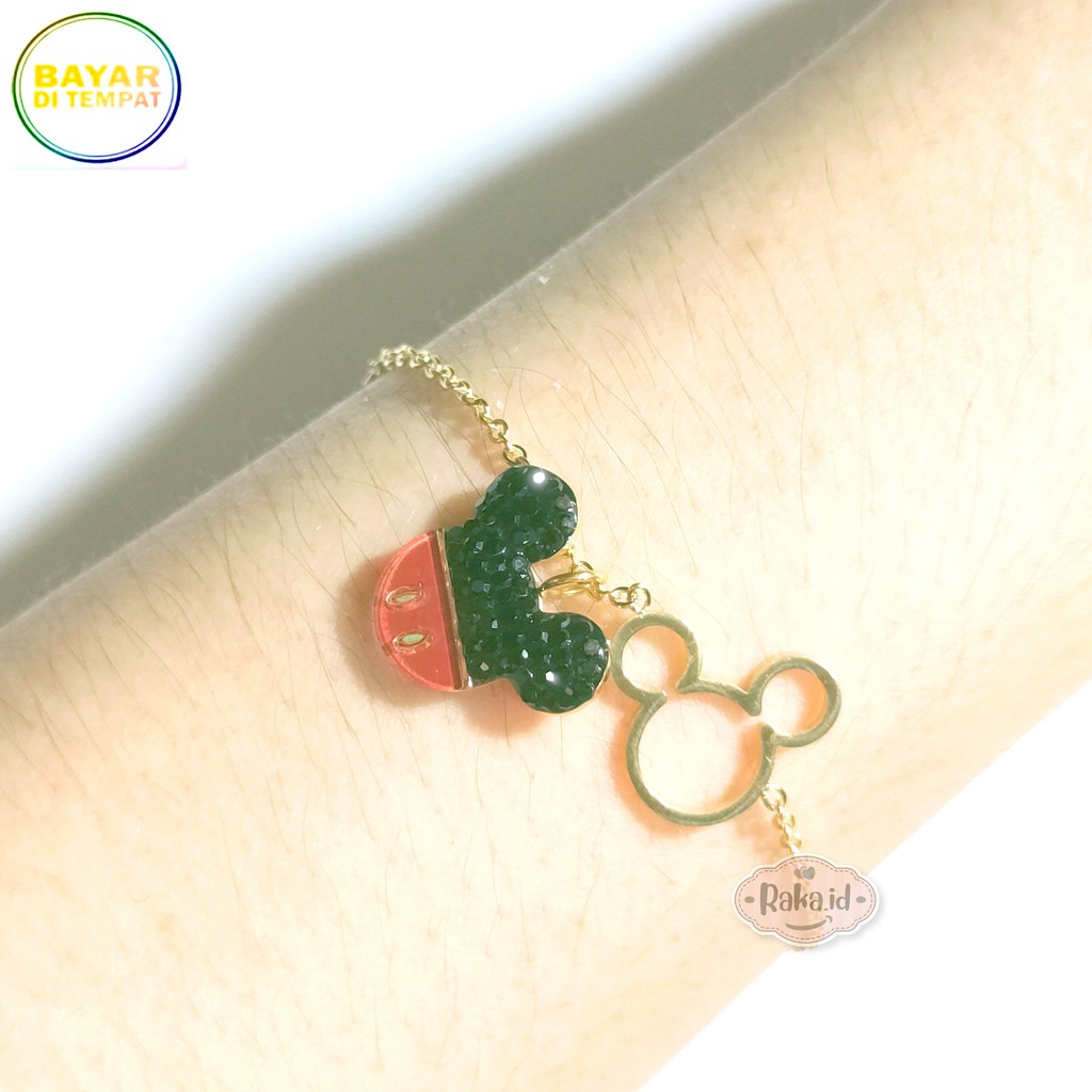 Raka Acc - Gelang Tangan Wanita Gelang TITANIUM Mickey Mouse Merah Hitam Perhiasan Wanita 495