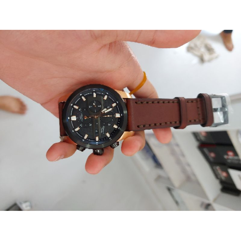 jam original chronograph coklat ring gold cowok