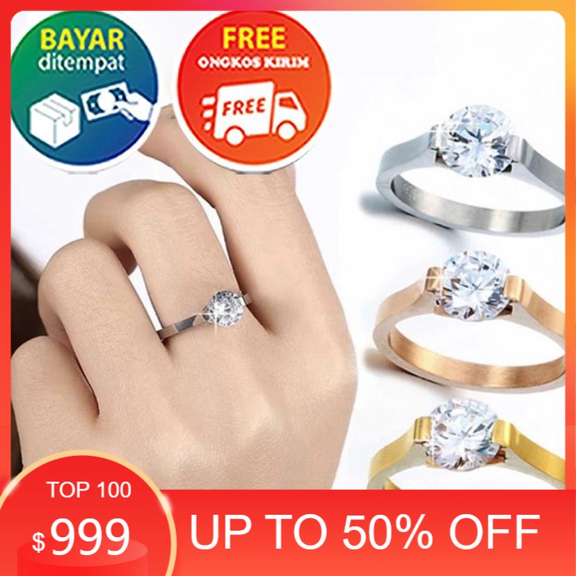 [Bayar di Tempat] Cincin Wanita Batu American Diamond Gold Silver Asli 100% Stainless Steel Titanium Cincin Titanium Import Cincin Titanium Pria Wanita Anti Karat Cincin Anti Karat