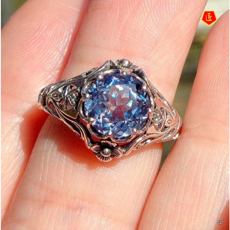 [Ready Stock]Fashion Colorful Moissanite Hollow Ring Creative Black Gold