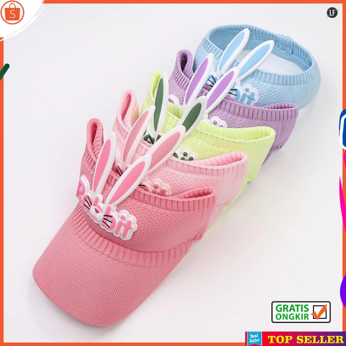 TOPI PANTAI ANAK PEREMPUAN KOREA VISOR SENAM CAP FASHION KIDS WOMAN MOTIF RABBIT USIA 2-12 TAHUN