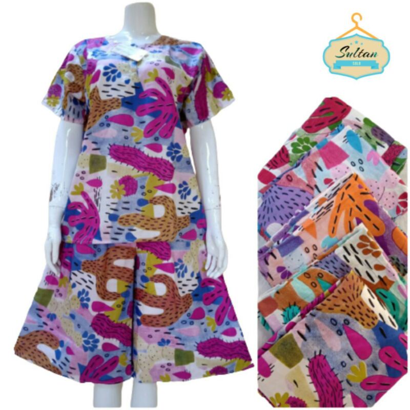 Set Babydoll Celana Pendek Stelan Gogo Batik Rayon Sogan Piyama Pendek Jumbo Busui Friendly Baju