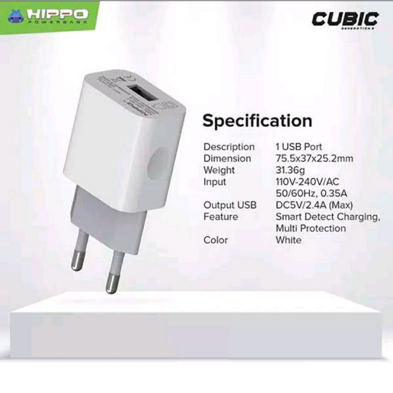 Adapter Batok Charger Casan Hippo Cubic Gen 2 Smart Detect Charging Kepala charger Original Hippo