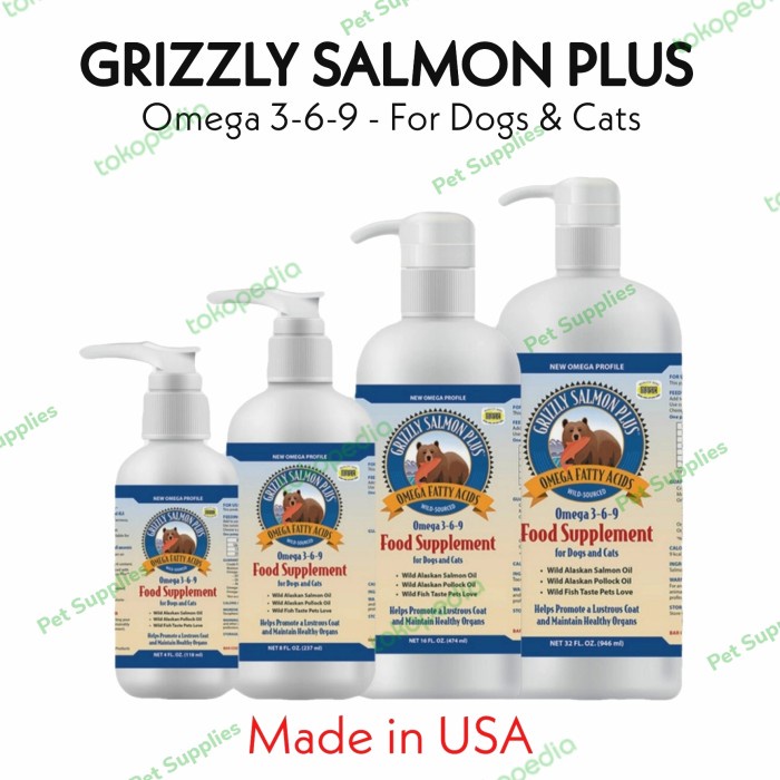 ORIGINAL GRIZZLY Salmon oil Plus - salmon oil dog cat - ORIGINAL USA - 8 oz (236 ml)