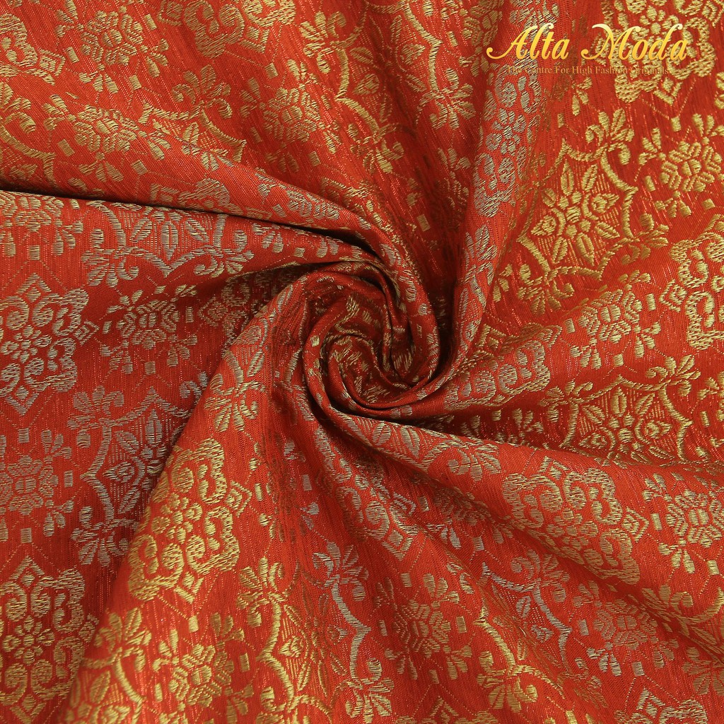 

Alta Moda Songket Motif Palembang Klasik Bunga Merah Orens Gold (1M)