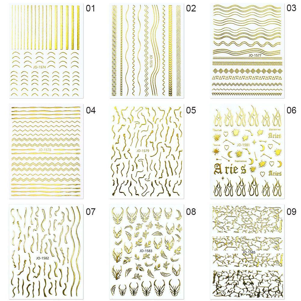 Solighter 3DNail Stiker Garis Emas Wave Stripe Nail Art Dekorasi