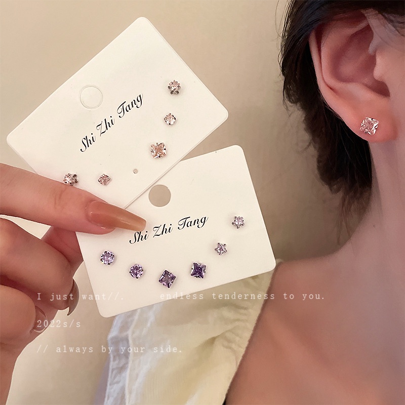 Anting Tusuk Desain Geometri Hias Berlian Gaya Simple Untuk Wanita