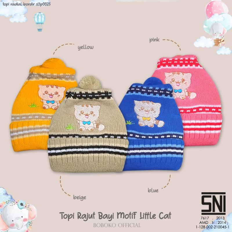 BOBOKO TOPI KUPLUK BAYI MOTIF KUCING