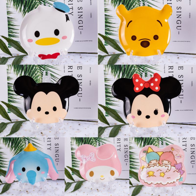 Piring melamin kecil dessert mickey minnie stitch dumbo melody donald duck pooh little twin star