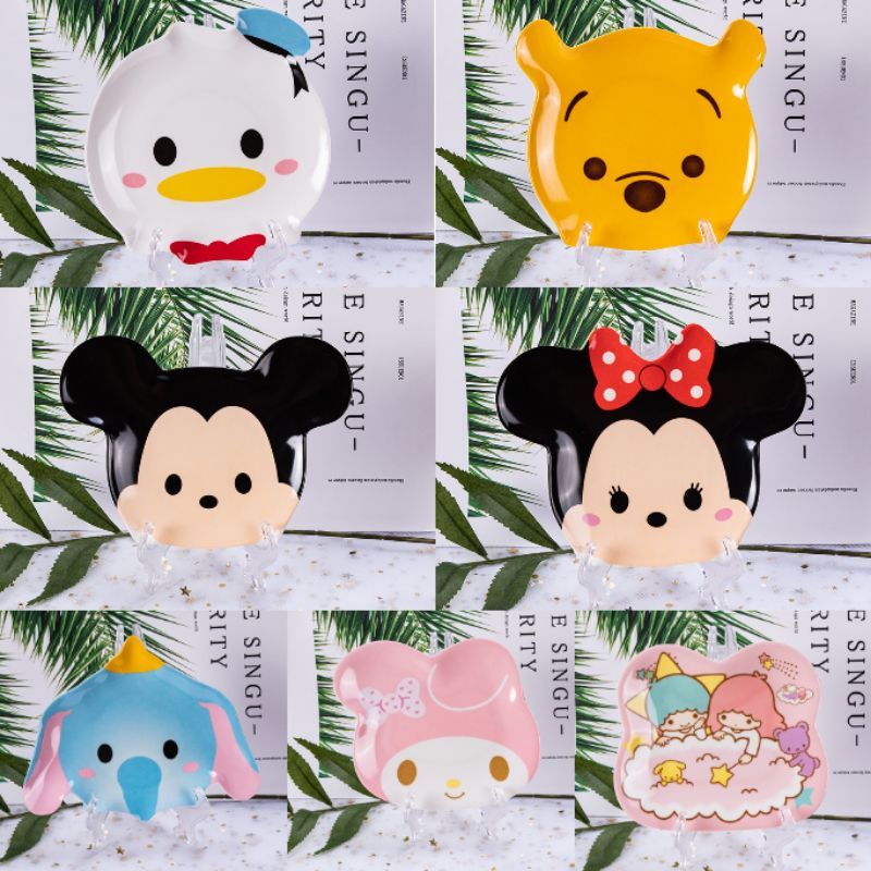 Piring melamin import mickey minnie stitch dumbo melody donald duck pooh little twin star