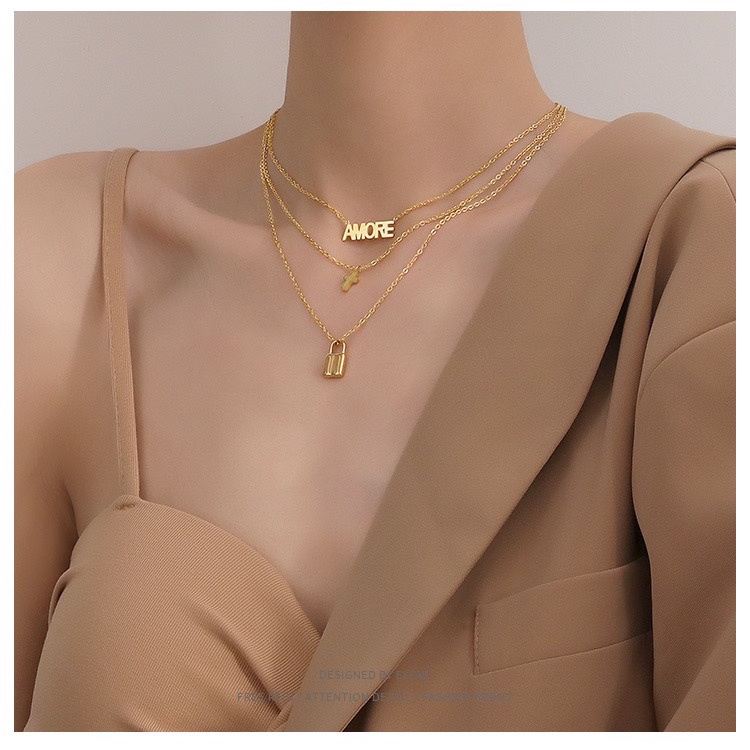 Kalung Rantai Klavikula Desain Alfabet Bahan Logam | Kalung Rantai Rose Gold 18k Bahan Stainless Steel Untuk Wanita