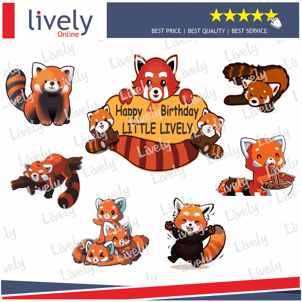 CUSTOM NAMA CAKE TOPPER KARAKTER RED PANDA HIASAN KUE ULANG TAHUN HAPPY BIRTHDAY