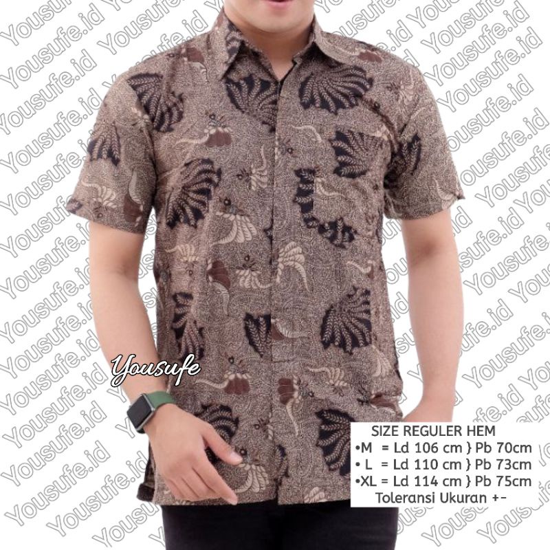 Atasan Batik Pria Lengan Pendek SKU1812 New Coklat Kerang Modern Terbaru Bisa Seragam Pernikahan Acara Hajatan COD Shopee Murah Lebay