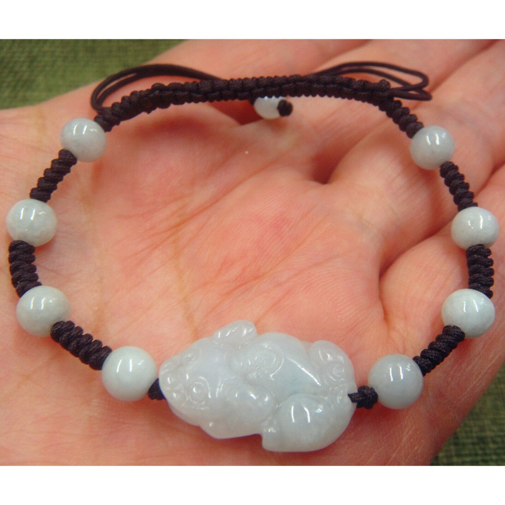 White 100% Natural A Jade Jadeite Hand-Knitting Pi Xiu Bracelet 0541
