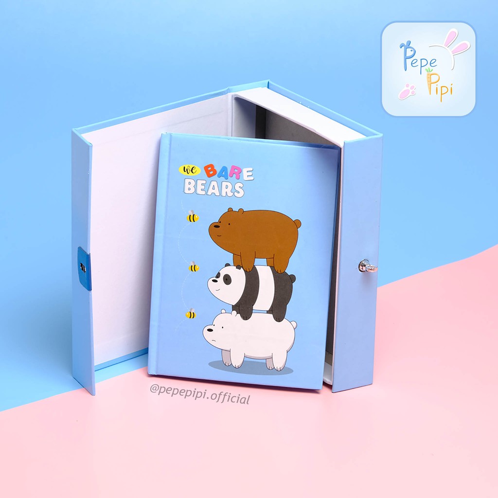 Buku Diary WBB We Bare Bear Note Book Dengan Kunci Gembok Tebal