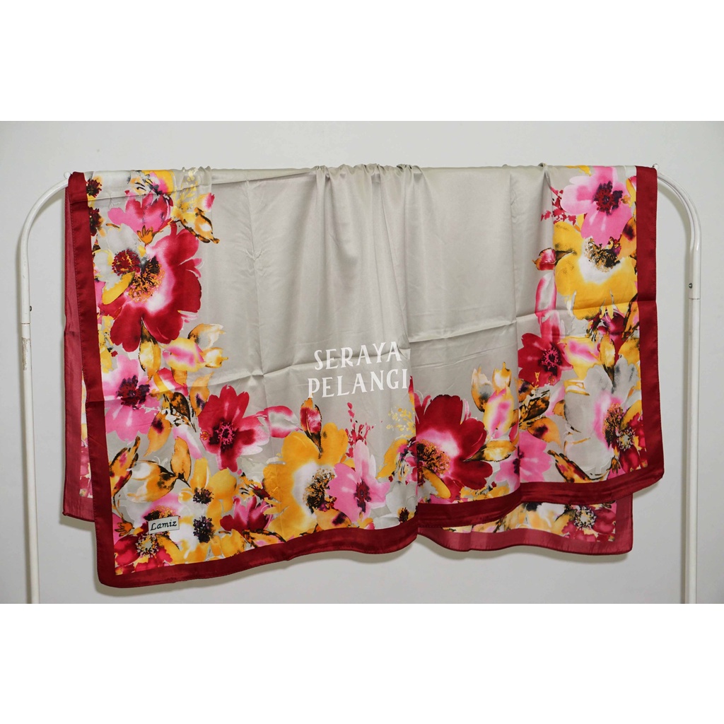 Selendang Segi Empat Satin Lamiz 04 | Motif Bunga/Kembang | Scarf | Syal | Shawl | Pashmina | Pasmina | Souvenir | Hadiah | Gift | Aksesoris Fashion | Import Quality | Grosir Murah
