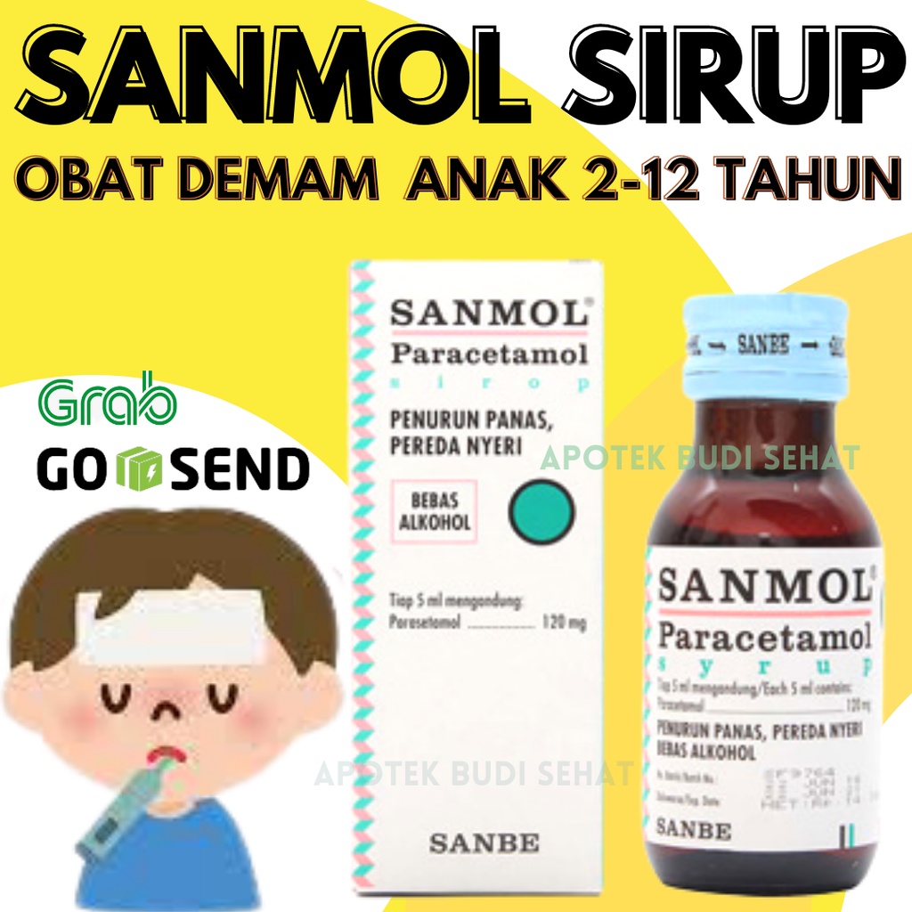 Sanmol Sirup Paracetamol Obat Turun Panas Demam Anak 60 mL Obat Panas Anak 2 tahun ke atas Obat Saki