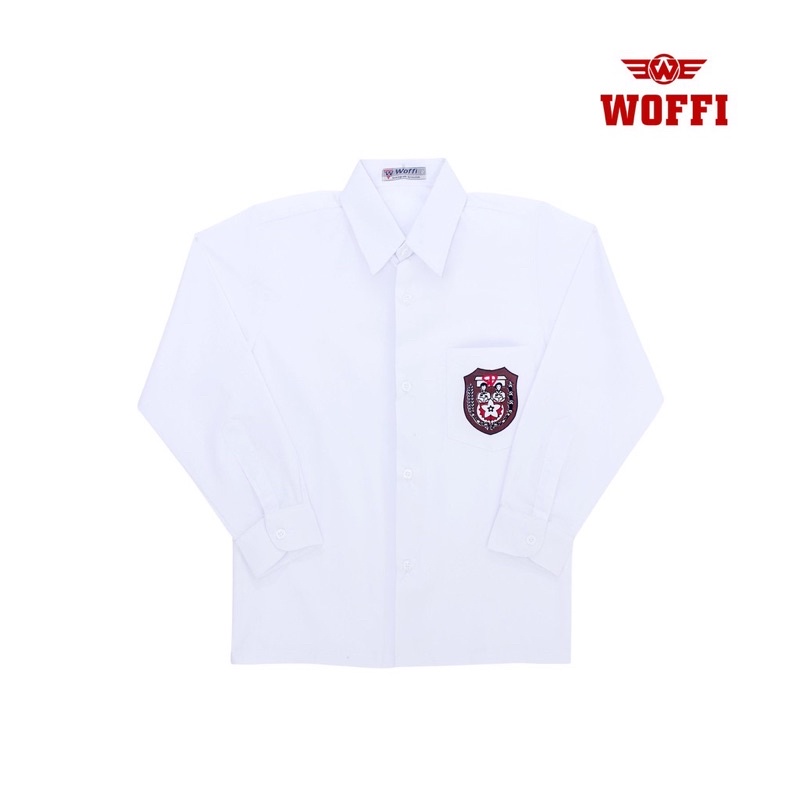 Seragam SD Woffi Kemeja Panjang Badge Special Edition Putih / SERAGAM SEKOLAH PUTIH LENGAN PANJANG BAHAN KATUN HALUS