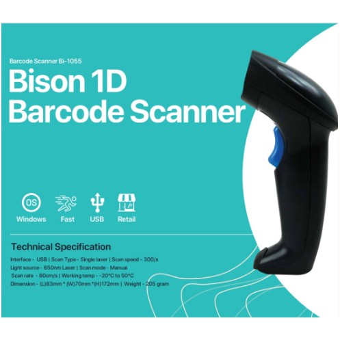 BISON POS BI-1055AS 1D Barcode Scanner Automatic With Stand Trigger auto scan