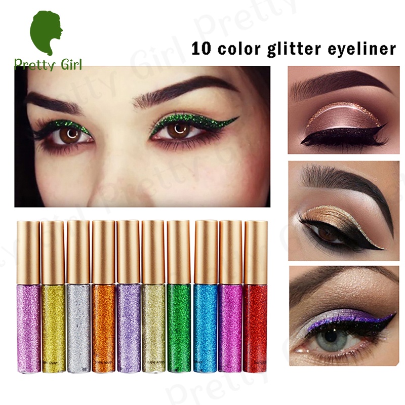 【asli】HANDAIYAN 10 Colors Liquid Glitter Eyeliner, Metallic Shimmer Glitter Eyeshadow, Long Lasting Waterproof Sparkling Eyeliner Eye Shadow