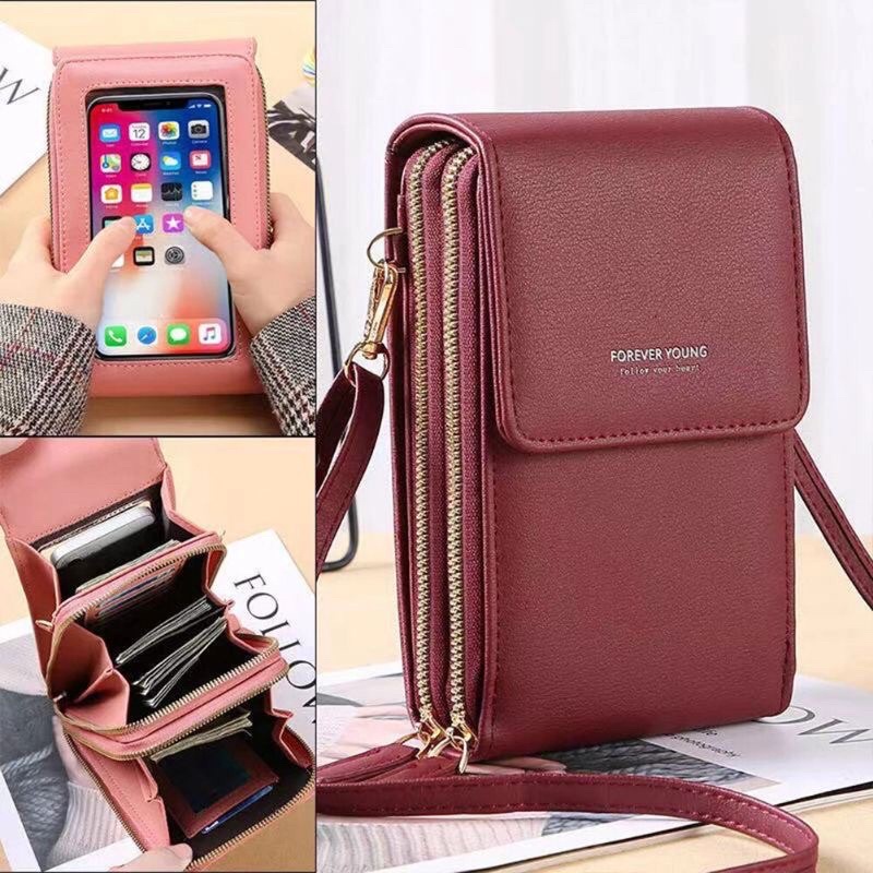 DOMPET HP selempang wanita bahan miniso premium import model tutup
